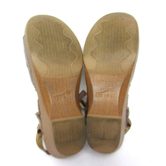 Dansko Serafina Sandals Size 39 8.5 9 Brown Crinkled Patent Leather Toffee - Picture 9 of 12
